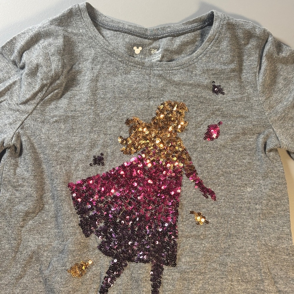 Disney‎ Jumping Beans Girls Gray Long Sleeve T Shirt Sequins Princess Size 7